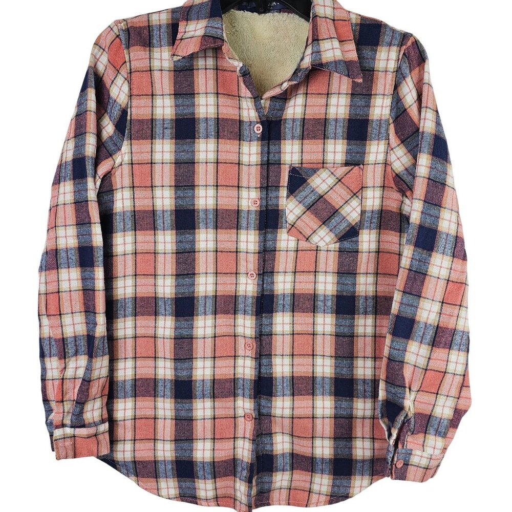 Womens S Insulated Pink/Blue‎ Plaid Cozy Cabincore Farm Girl Soft Winter Jacket